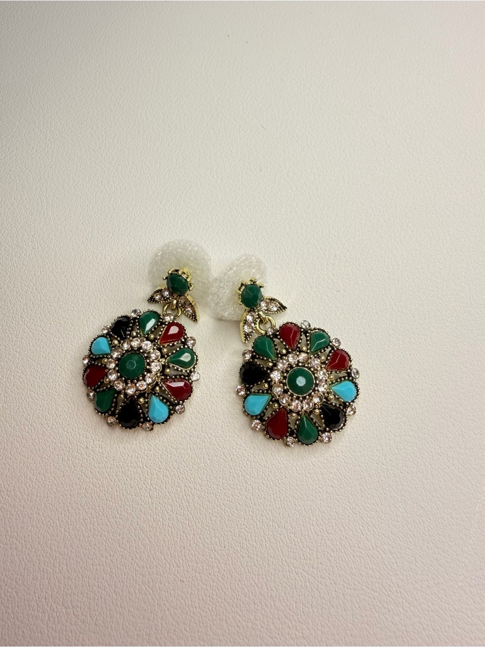 Multi-Color Drop Earrings with Green Accents - Picture 6 of 7
